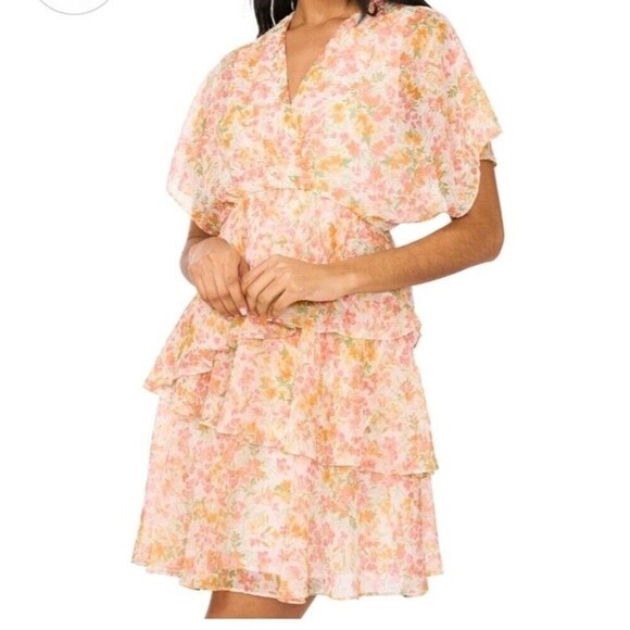 1. State Yellow Floral Tiered Blouson Flutter Sleeve Spring Dress XL. B13 - Picture 2 of 15